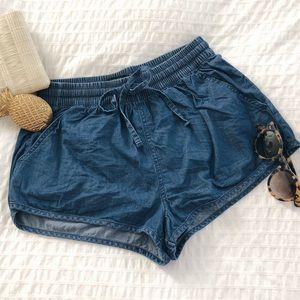 Chambray Drawstring Shorts